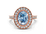 Rose gold Fancy Blue Oval  Diamond Halo Ring with Milgrain Frame and Pavé Band_59