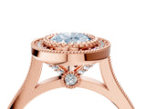 Rose gold Fancy Blue Oval  Diamond Halo Ring with Milgrain Frame and Pavé Band_63