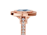 Rose gold Fancy Blue Oval  Diamond Halo Ring with Milgrain Frame and Pavé Band_64