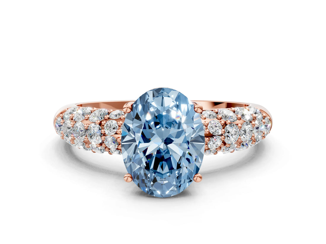 Rose gold Fancy Blue Oval  Diamond Pavé Band Solitaire Ring with Four-Prong Setting_49