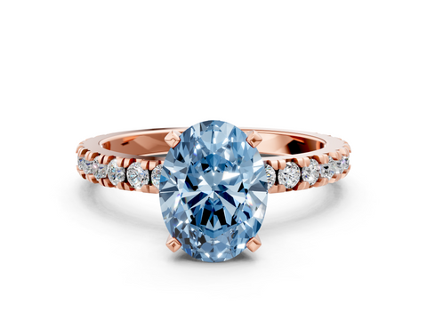 Rose gold Fancy Blue Oval  Diamond Pavé Band Solitaire with Four-Prong Setting_221