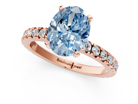 Rose gold Fancy Blue Oval  Diamond Pavé Band Solitaire with Four-Prong Setting_222