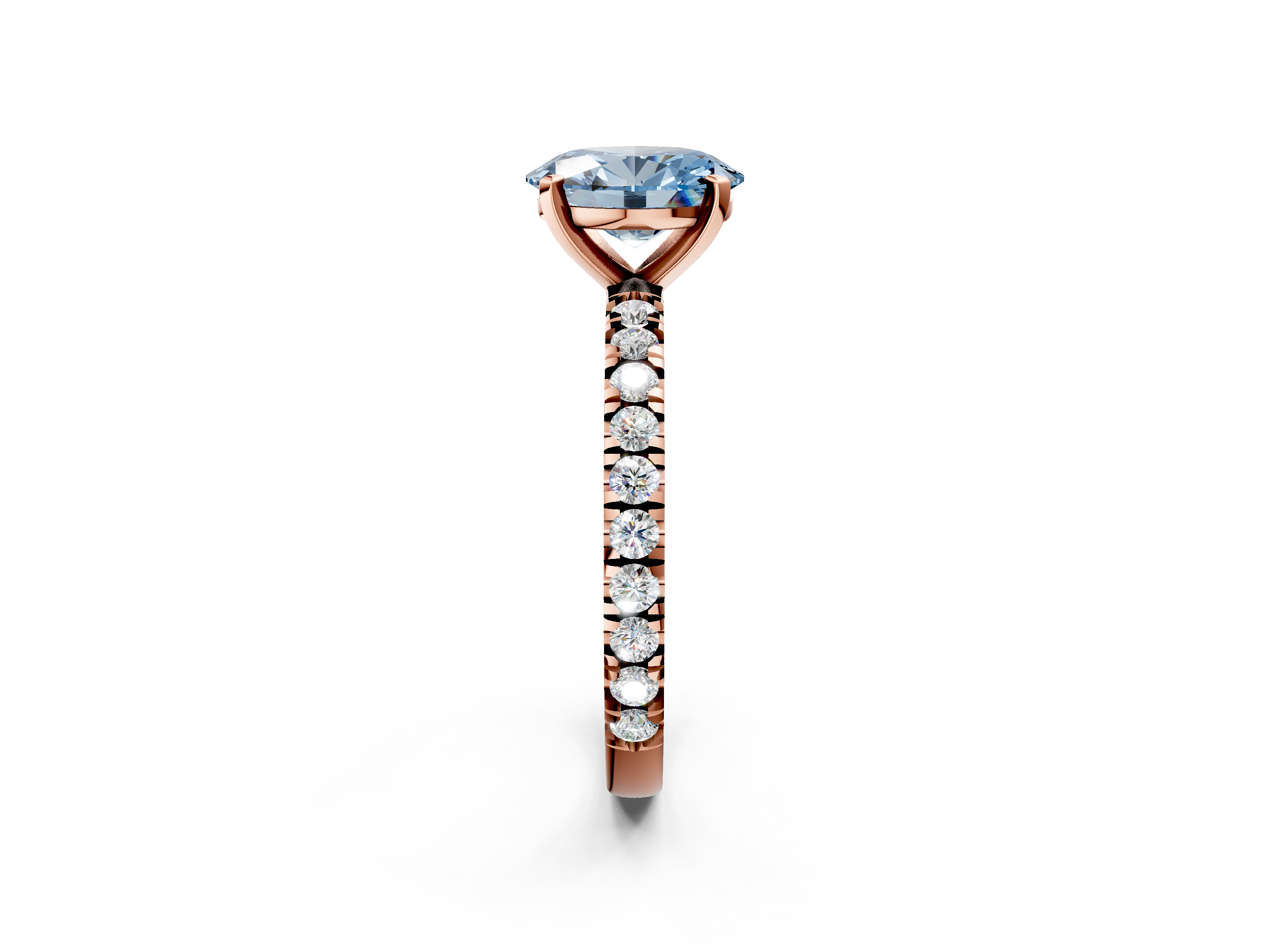 Rose gold Fancy Blue Oval  Diamond Pavé Band Solitaire with Four-Prong Setting_223