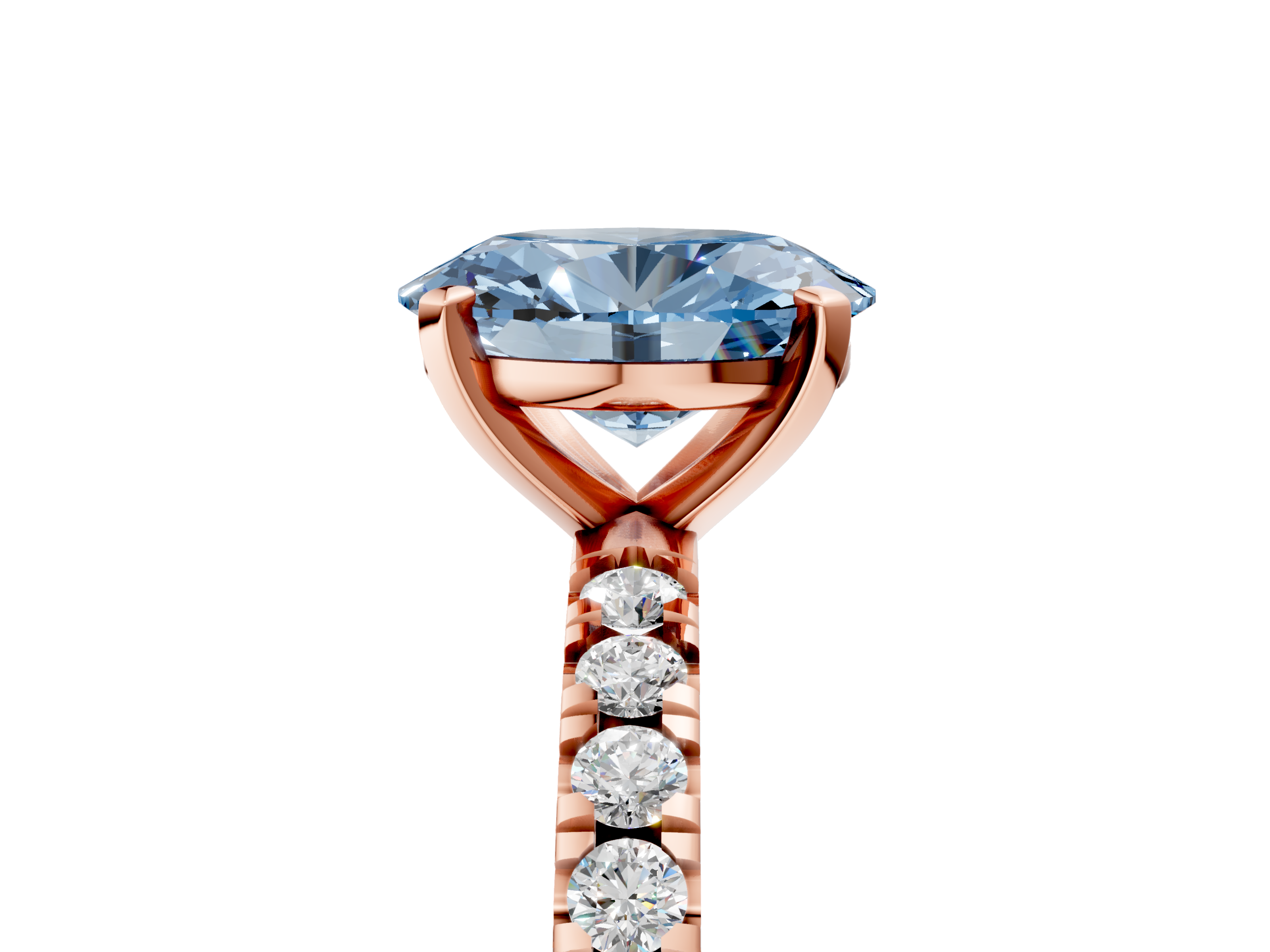 Rose gold Fancy Blue Oval  Diamond Pavé Band Solitaire with Four-Prong Setting_226
