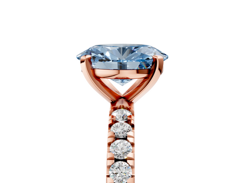 Rose gold Fancy Blue Oval  Diamond Pavé Band Solitaire with Four-Prong Setting_226