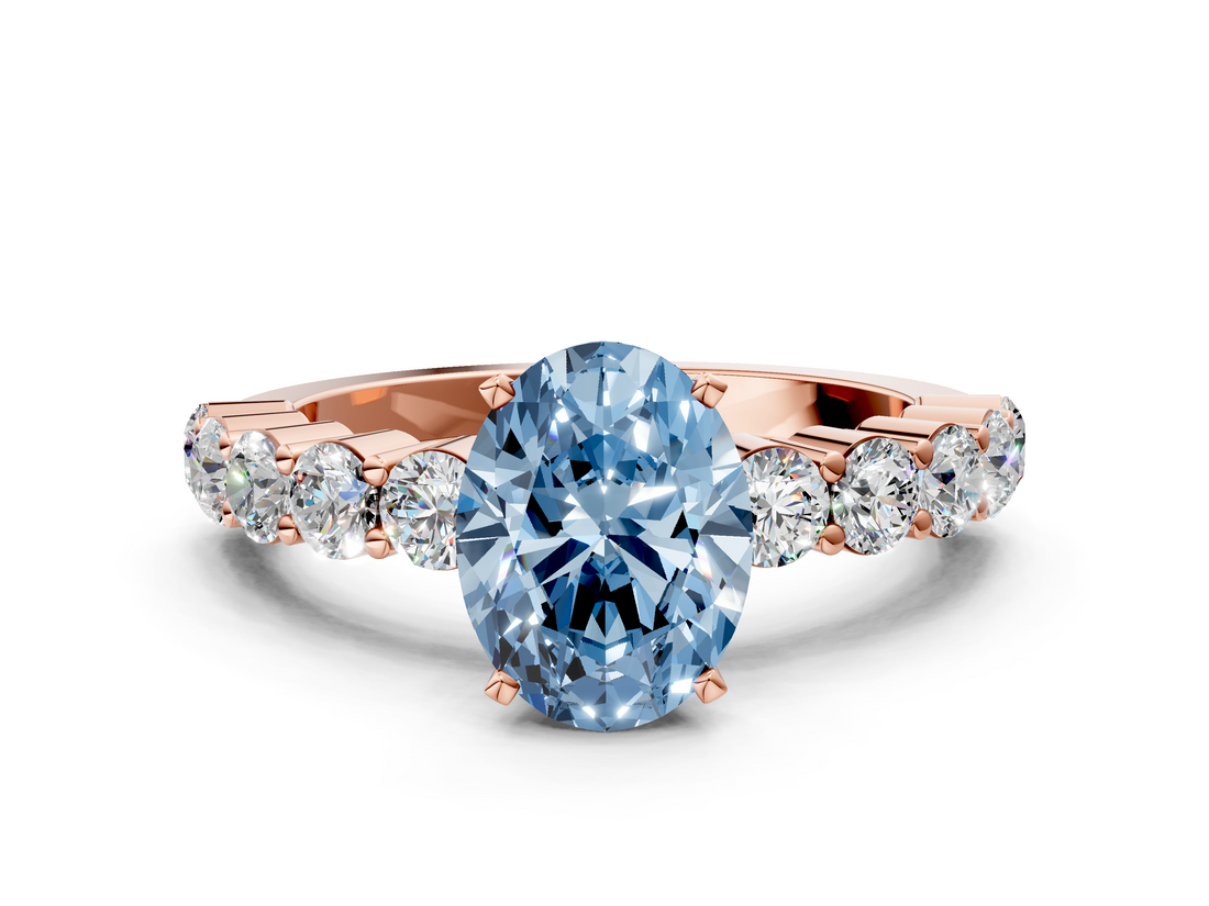 Rose gold Fancy Blue Oval  Diamond Pavé Band Solitaire with Four-Prong Setting_3