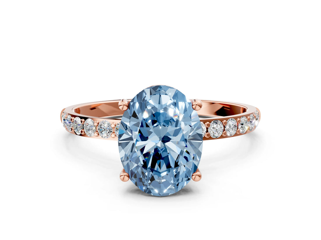 Rose gold Fancy Blue Oval  Diamond Pavé Band with Six-Prong Setting_27