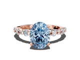 Rose gold Fancy Blue Oval  Diamond Prong Set Engagement Ring with Pave Band_187