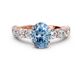 Rose gold Fancy Blue Oval  Diamond Prong Setting with Side Stones on a Pave Band_142