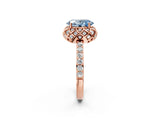 Rose gold Fancy Blue Oval  Diamond Solitaire Ring with Shared Prong Pavé Band_56