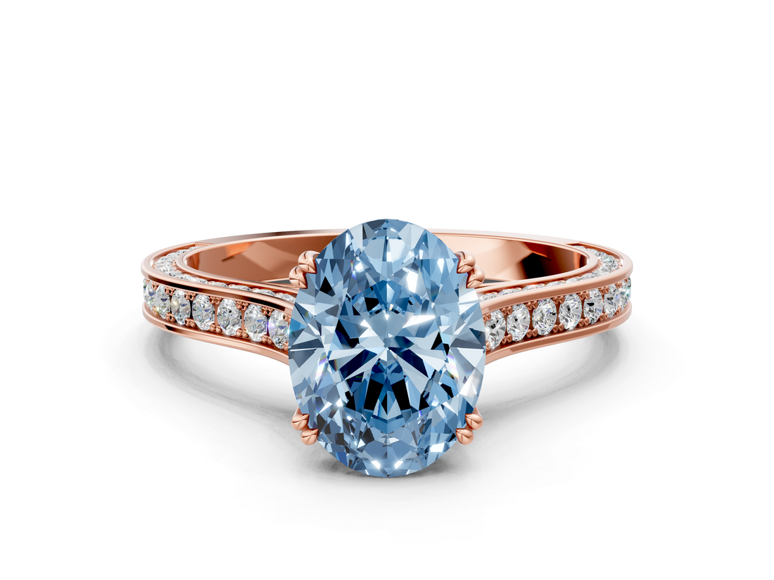 Rose gold Fancy Blue Oval  Diamond Solitaire with Pave Band and Six-Prong Setting_20