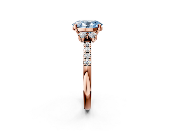Rose gold Fancy Blue Oval  Diamond Three-Stone Pave Band with Four-Prong Setting