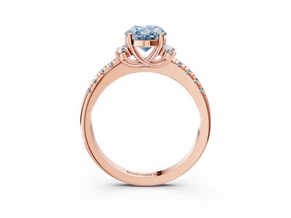 Rose gold Fancy Blue Oval  Diamond Three-Stone Pave Band with Four-Prong Setting