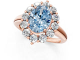 Rose gold Fancy Blue Oval  Halo Cluster Diamond Engagement Ring with Prong Setting and Polished Band_100
