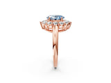 Rose gold Fancy Blue Oval  Halo Cluster Diamond Engagement Ring with Prong Setting and Polished Band_101