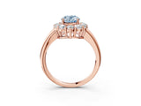 Rose gold Fancy Blue Oval  Halo Cluster Diamond Engagement Ring with Prong Setting and Polished Band_102