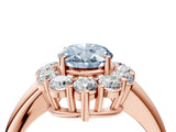 Rose gold Fancy Blue Oval  Halo Cluster Diamond Engagement Ring with Prong Setting and Polished Band_103