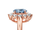 Rose gold Fancy Blue Oval  Halo Cluster Diamond Engagement Ring with Prong Setting and Polished Band_104