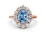 Rose gold Fancy Blue Oval  Halo Cluster Diamond Engagement Ring with Prong Setting and Polished Band_99