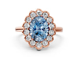 Rose gold Fancy Blue Oval  Halo Cluster Diamond Engagement Ring with Solitaire Band and Prong Setting_65