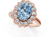 Rose gold Fancy Blue Oval  Halo Cluster Diamond Engagement Ring with Solitaire Band and Prong Setting_66