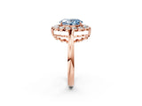 Rose gold Fancy Blue Oval  Halo Cluster Diamond Engagement Ring with Solitaire Band and Prong Setting_67