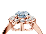 Rose gold Fancy Blue Oval  Halo Cluster Diamond Engagement Ring with Solitaire Band and Prong Setting_69