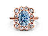 Rose gold Fancy Blue Oval  Halo Diamond Cluster Engagement Ring with Milgrain Bezel Setting and Solitaire Band_26