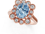 Rose gold Fancy Blue Oval  Halo Diamond Cluster Engagement Ring with Milgrain Bezel Setting and Solitaire Band_27