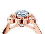 Rose gold Fancy Blue Oval  Halo Diamond Cluster Engagement Ring with Milgrain Bezel Setting and Solitaire Band_30