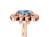 Rose gold Fancy Blue Oval  Halo Diamond Cluster Engagement Ring with Milgrain Bezel Setting and Solitaire Band_31
