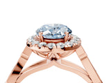 Rose gold Fancy Blue Oval  Halo Diamond Engagement Ring with Filigree Band and Four-Prong Setting_97