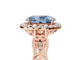 Rose gold Fancy Blue Oval  Halo Diamond Engagement Ring with Filigree Band and Four-Prong Setting_98