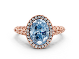 Rose gold Fancy Blue Oval  Halo Diamond Engagement Ring with Intricate Filigree Band and Four-Prong Setting_37
