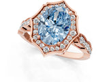 Rose gold Fancy Blue Oval  Halo Diamond Engagement Ring with Milgrain Band and Four-Prong Setting_55