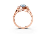 Rose gold Fancy Blue Oval  Halo Diamond Engagement Ring with Milgrain Band and Four-Prong Setting_57