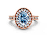 Rose gold Fancy Blue Oval  Halo Diamond Engagement Ring with Milgrain Pave Band and Four-Prong Setting_111