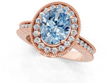 Rose gold Fancy Blue Oval  Halo Diamond Engagement Ring with Milgrain Pave Band and Four-Prong Setting_112