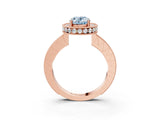 Rose gold Fancy Blue Oval  Halo Diamond Engagement Ring with Milgrain Pave Band and Four-Prong Setting_114