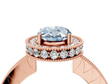 Rose gold Fancy Blue Oval  Halo Diamond Engagement Ring with Milgrain Pave Band and Four-Prong Setting_115