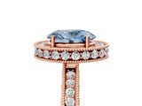 Rose gold Fancy Blue Oval  Halo Diamond Engagement Ring with Milgrain Pave Band and Four-Prong Setting_116