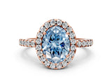 Rose gold Fancy Blue Oval  Halo Diamond Engagement Ring with Pavé Band and Four-Prong Setting_99