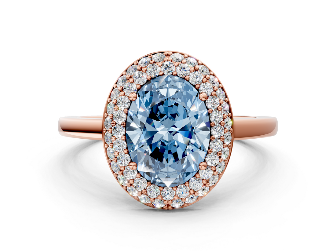 Rose gold Fancy Blue Oval  Halo Diamond Engagement Ring with Solitaire Band and Four-Prong Setting_20