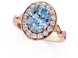 Rose gold Fancy Blue Oval  Halo Diamond Engagement Ring with Twisted Band and Four-Prong Setting 1