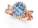 Rose gold Fancy Blue Oval  Halo Diamond Floral Band with Four-Prong Setting_54