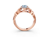 Rose gold Fancy Blue Oval  Halo Diamond Floral Band with Four-Prong Setting_56