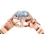 Rose gold Fancy Blue Oval  Halo Diamond Floral Band with Four-Prong Setting_57