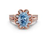 Rose gold Fancy Blue Oval  Halo Diamond Floral Split Shank Engagement Ring 1