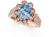 Rose gold Fancy Blue Oval  Halo Diamond Floral Split Shank Engagement Ring 2