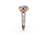 Rose gold Fancy Blue Oval  Halo Diamond Floral Split Shank Engagement Ring 3